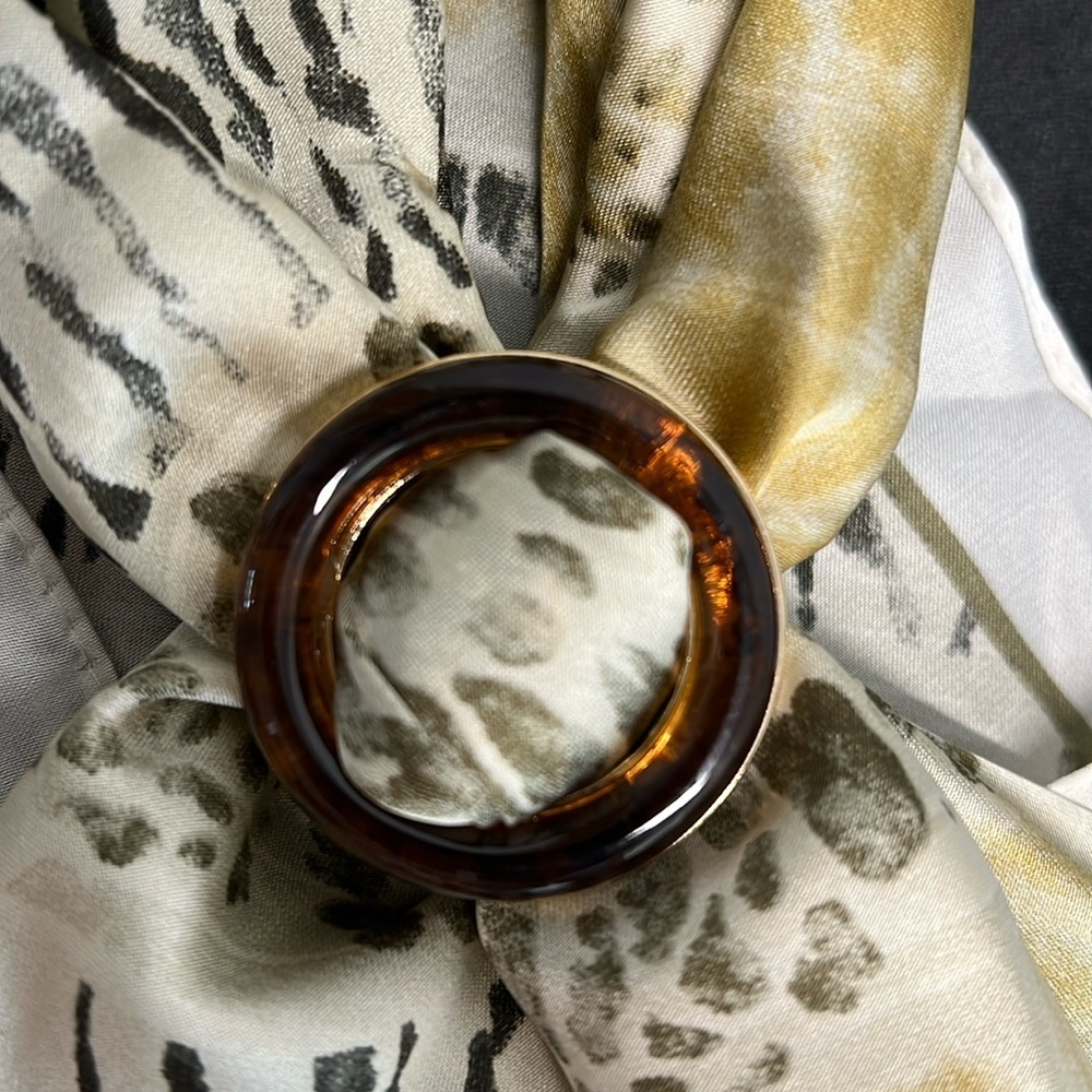 Sunday State | Sage green & Creams Animal Print Scarf w/ Brooch - Picture 5 of 5